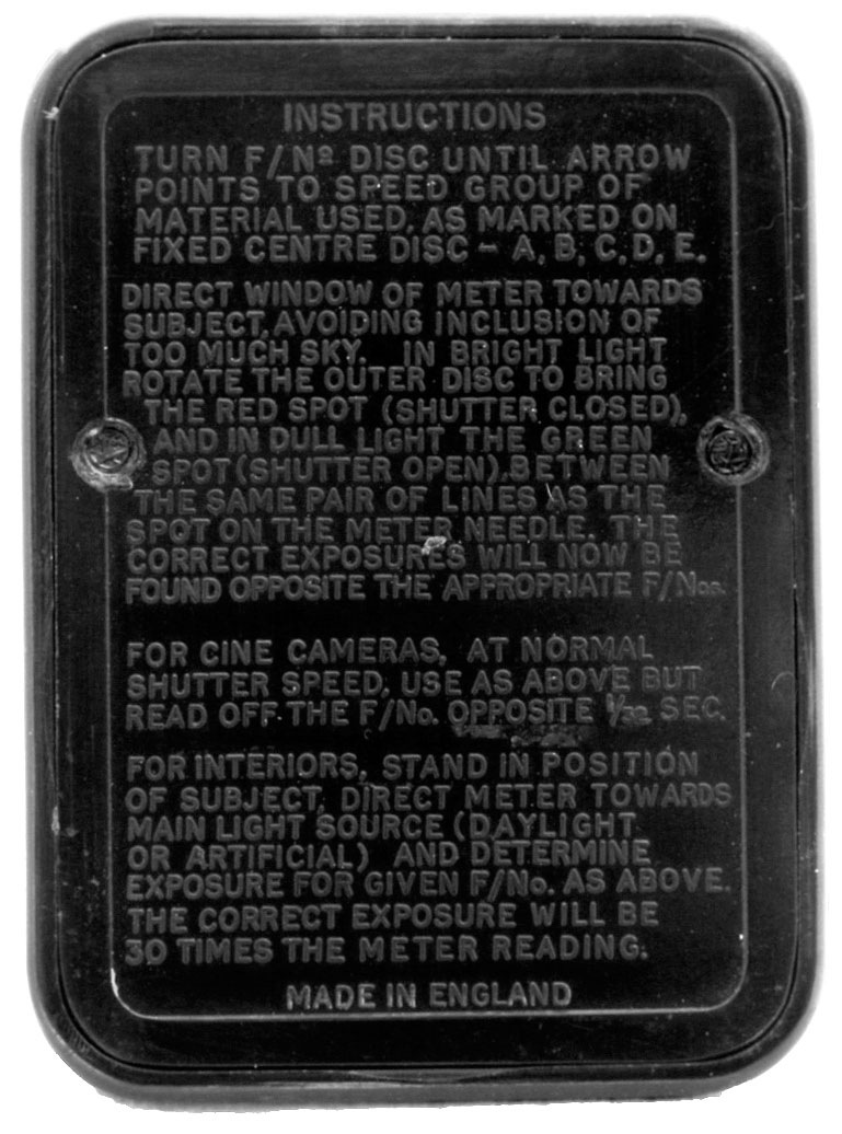 Ilford B exposure meter (rear)