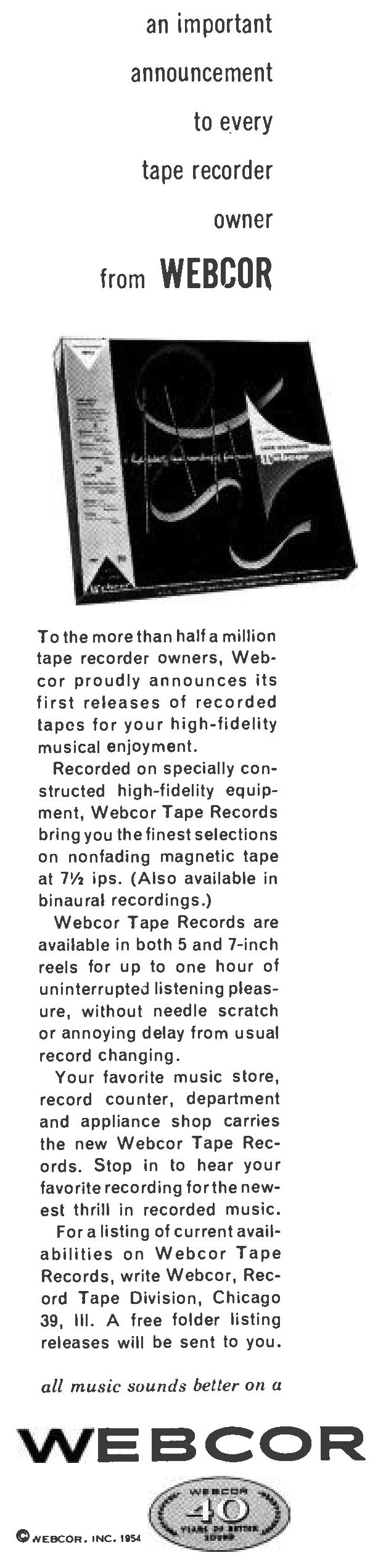 Webcor Tape Records ad - 1954