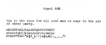 1938 Royal KHM typeface sample